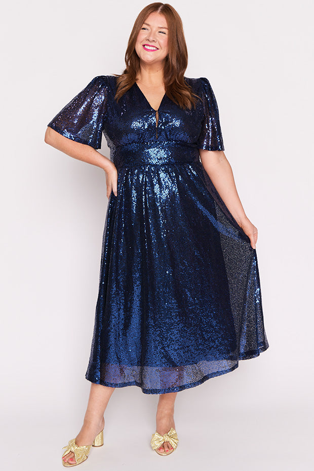Tamie Cobalt Party Sequins Dress – Cobalt Party Sequins midi dress