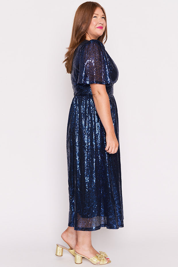 Tamie Cobalt Party Sequins Dress – Cobalt Party Sequins midi dress