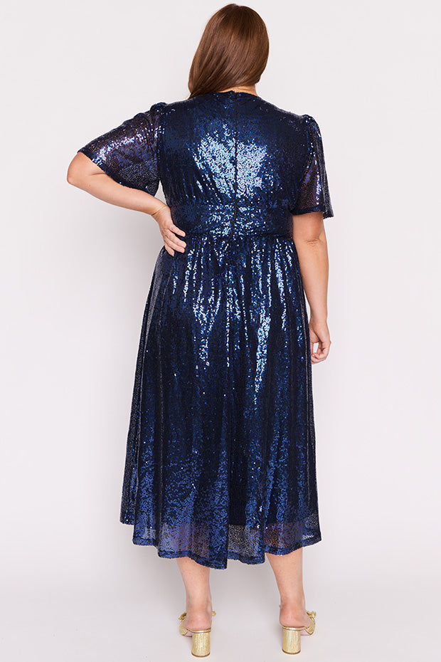 Tamie Cobalt Party Sequins Dress – Cobalt Party Sequins midi dress