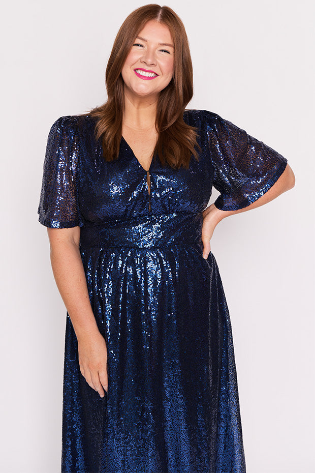 Tamie Cobalt Party Sequins Dress – Cobalt Party Sequins midi dress