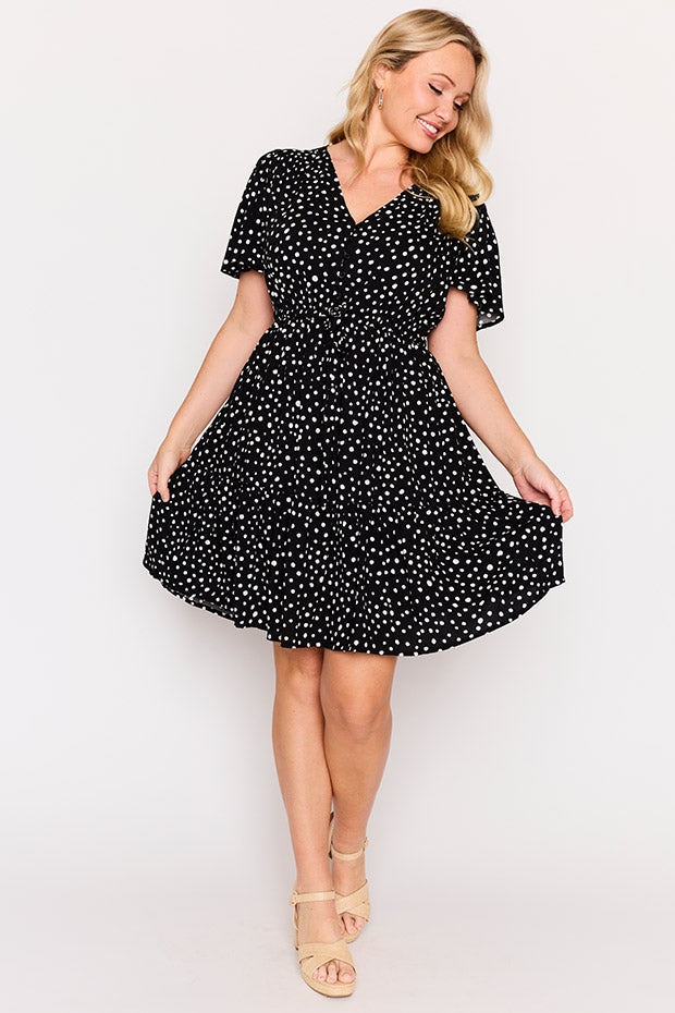 Remi Black Irregular Spot Dress – Black Irregular Spot knee length dress