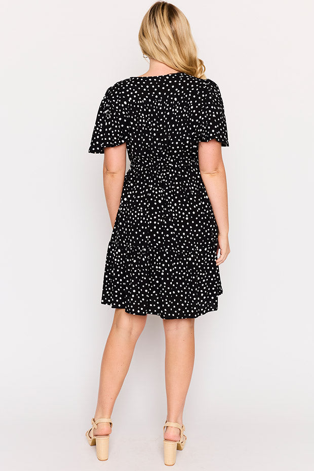 Remi Black Irregular Spot Dress – Black Irregular Spot knee length dress