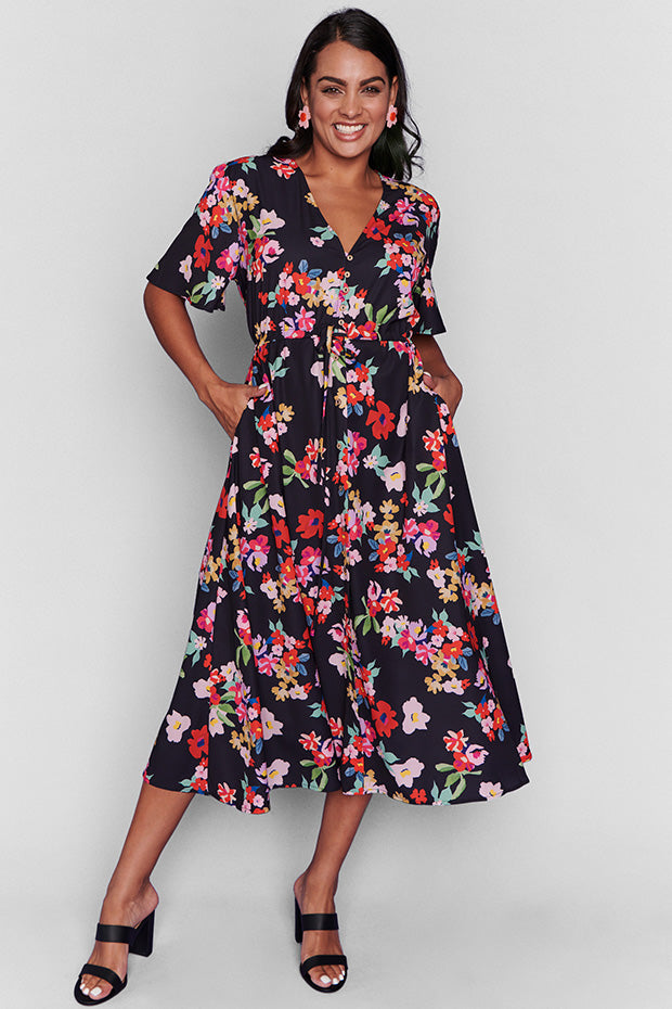 Marley Black Blossom Dress – Black Blossom midi dress