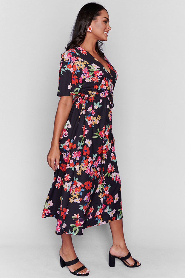 Marley Black Blossom Dress – Black Blossom midi dress