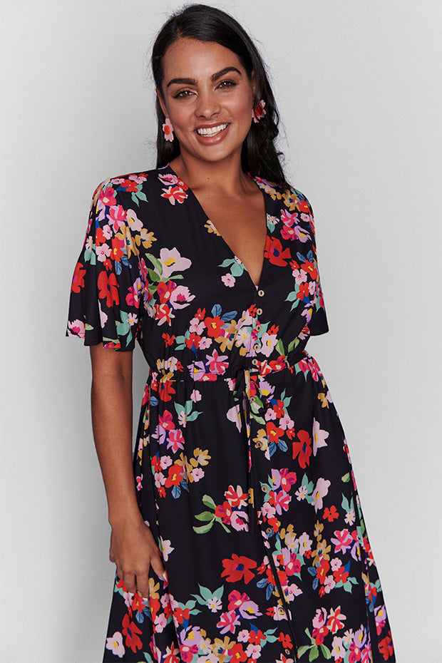 Marley Black Blossom Dress – Black Blossom midi dress