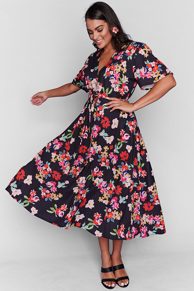 Marley Black Blossom Dress – Black Blossom midi dress