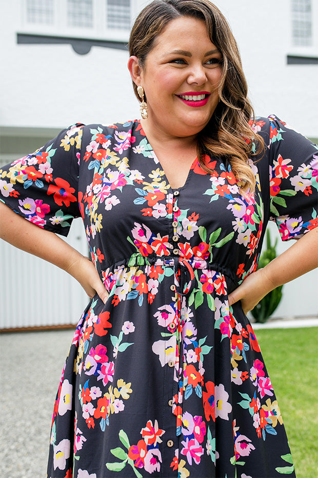 Marley Black Blossom Dress – Black Blossom midi dress