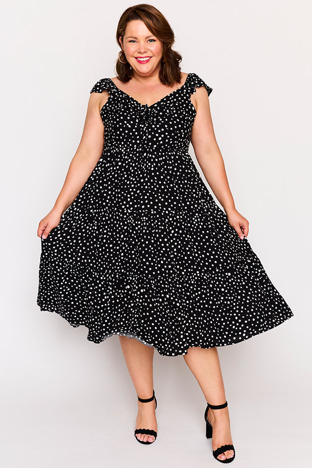 Baxter Black Irregular Spot Dress – Black Irregular Spot midi dress
