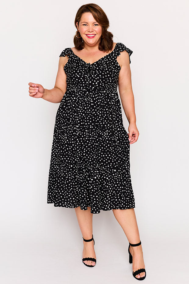 Baxter Black Irregular Spot Dress – Black Irregular Spot midi dress