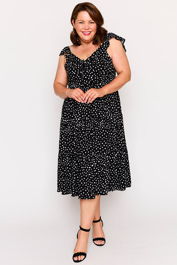 Baxter Black Irregular Spot Dress – Black Irregular Spot midi dress