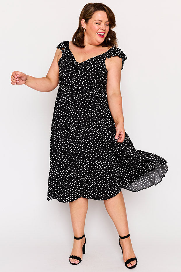 Baxter Black Irregular Spot Dress – Black Irregular Spot midi dress