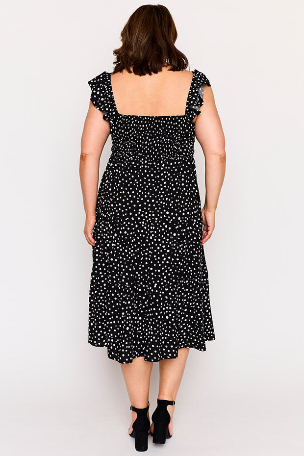 Baxter Black Irregular Spot Dress – Black Irregular Spot midi dress