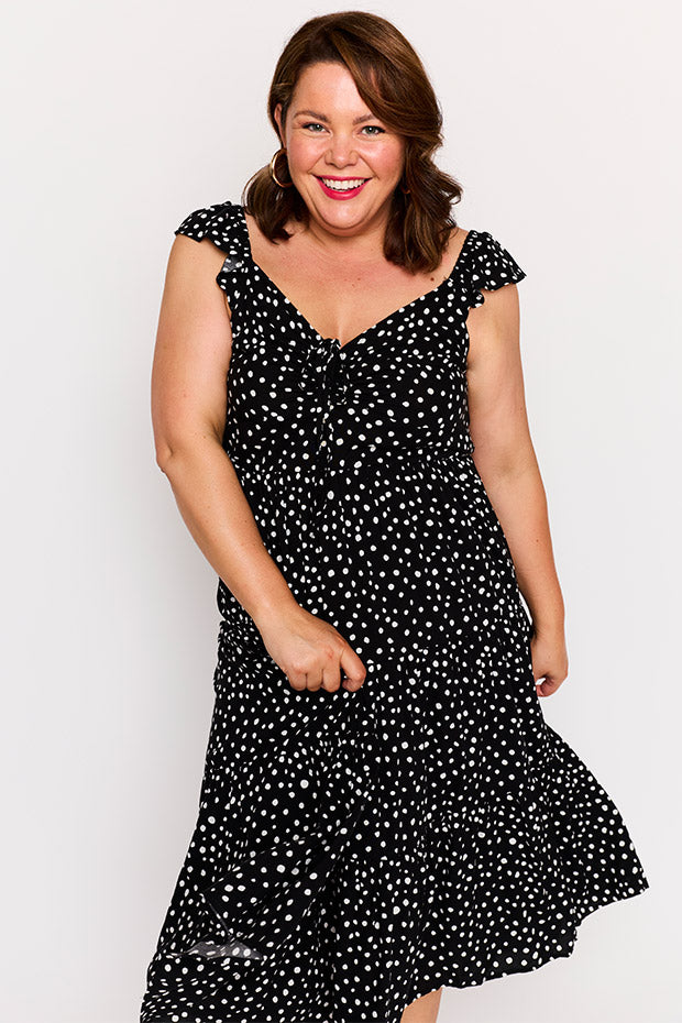 Baxter Black Irregular Spot Dress – Black Irregular Spot midi dress