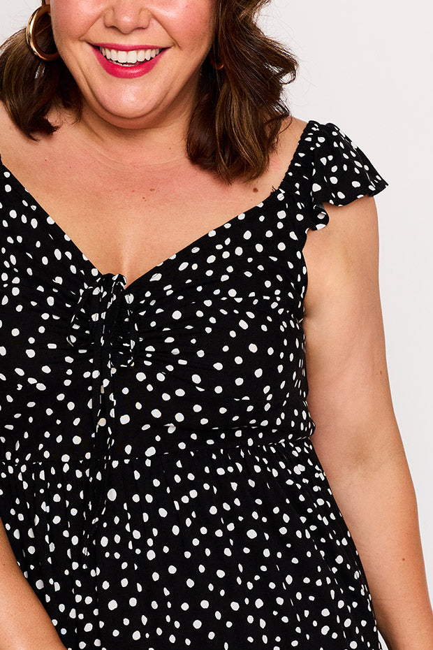 Baxter Black Irregular Spot Dress – Black Irregular Spot midi dress