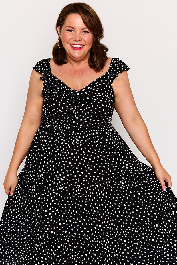 Baxter Black Irregular Spot Dress – Black Irregular Spot midi dress