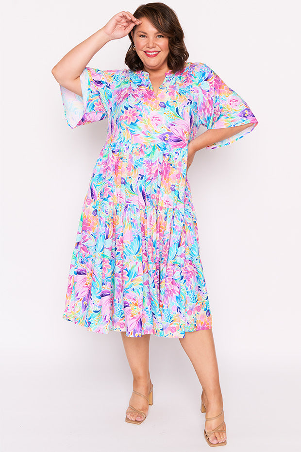 Chrissie Rainbow Bloom Dress – Rainbow Bloom midi dress