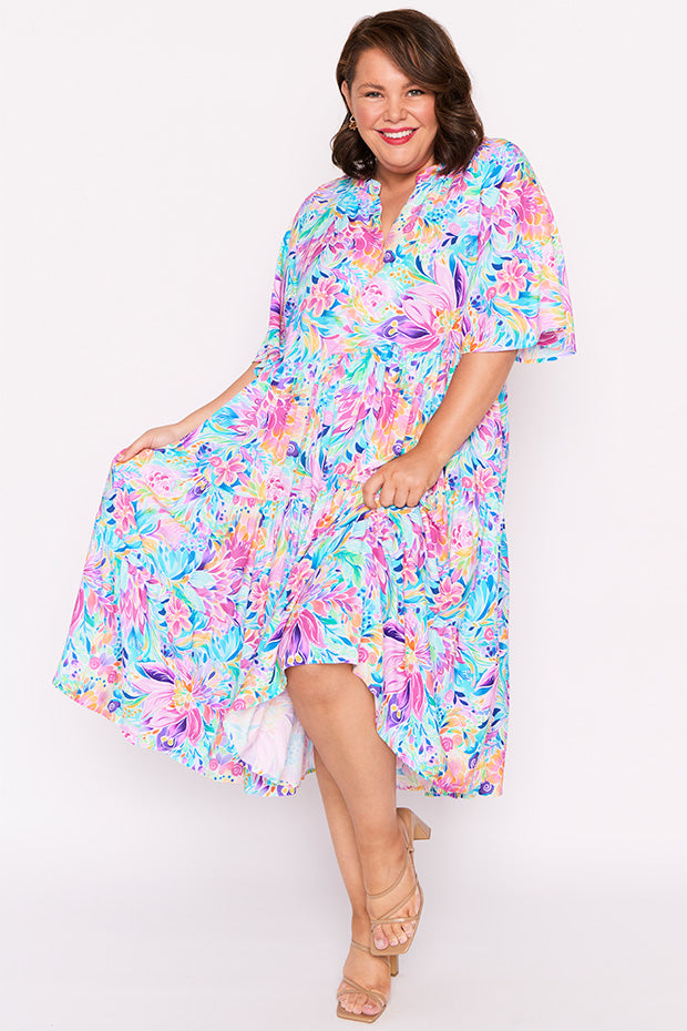 Chrissie Rainbow Bloom Dress – Rainbow Bloom midi dress