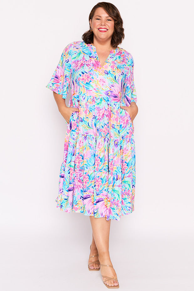 Chrissie Rainbow Bloom Dress – Rainbow Bloom midi dress