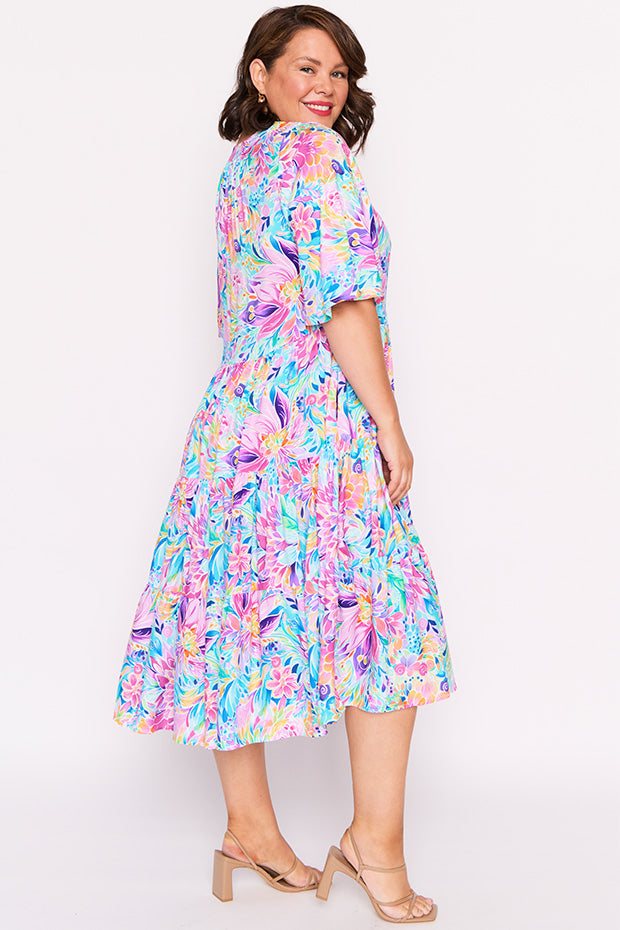 Chrissie Rainbow Bloom Dress – Rainbow Bloom midi dress