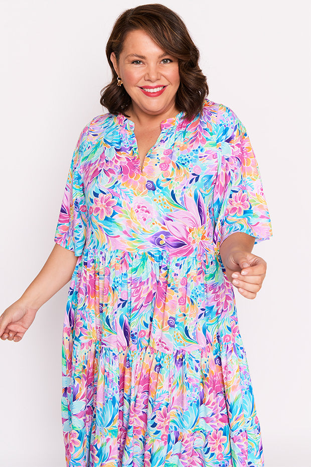 Chrissie Rainbow Bloom Dress – Rainbow Bloom midi dress