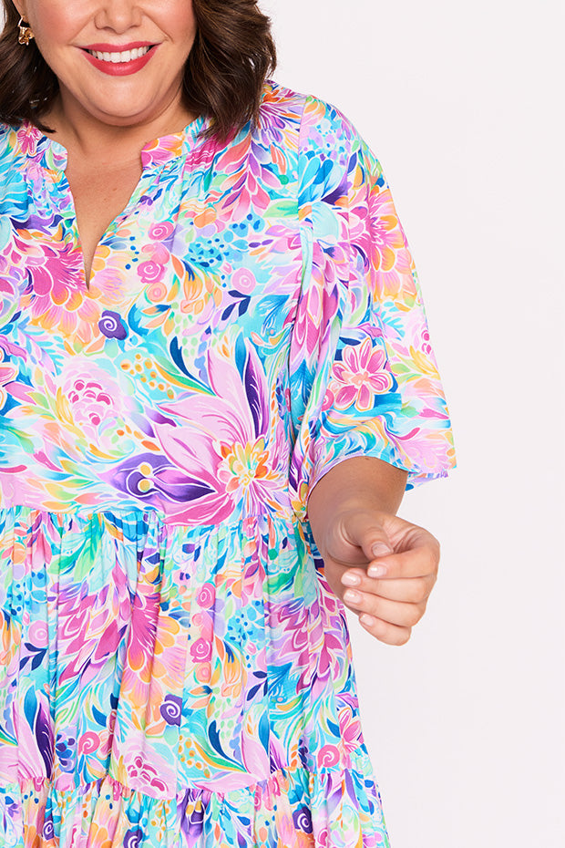 Chrissie Rainbow Bloom Dress – Rainbow Bloom midi dress