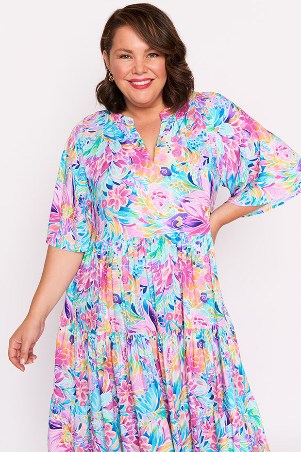 Chrissie Rainbow Bloom Dress – Rainbow Bloom midi dress