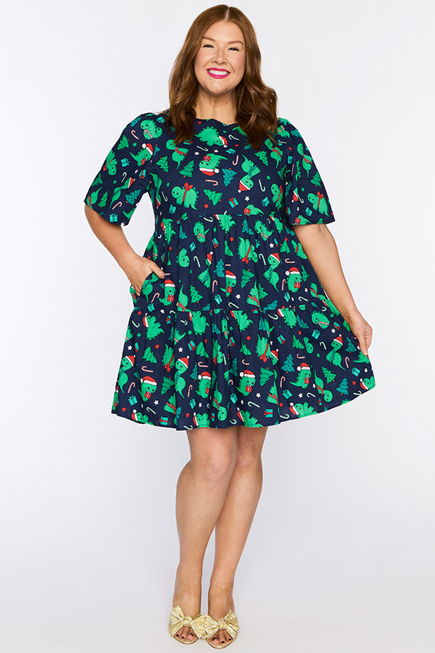 Isadora Dino Christmas Dress – Dino Christmas mini dress