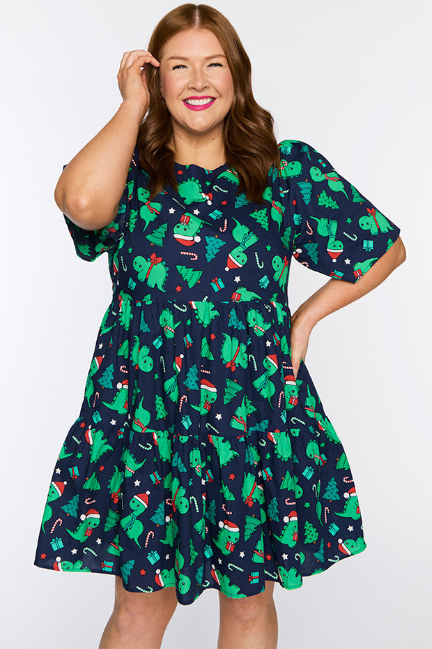 Isadora Dino Christmas Dress – Dino Christmas mini dress