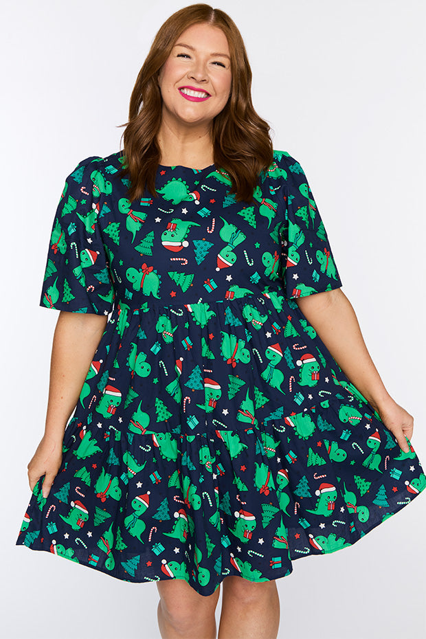 Isadora Dino Christmas Dress – Dino Christmas mini dress