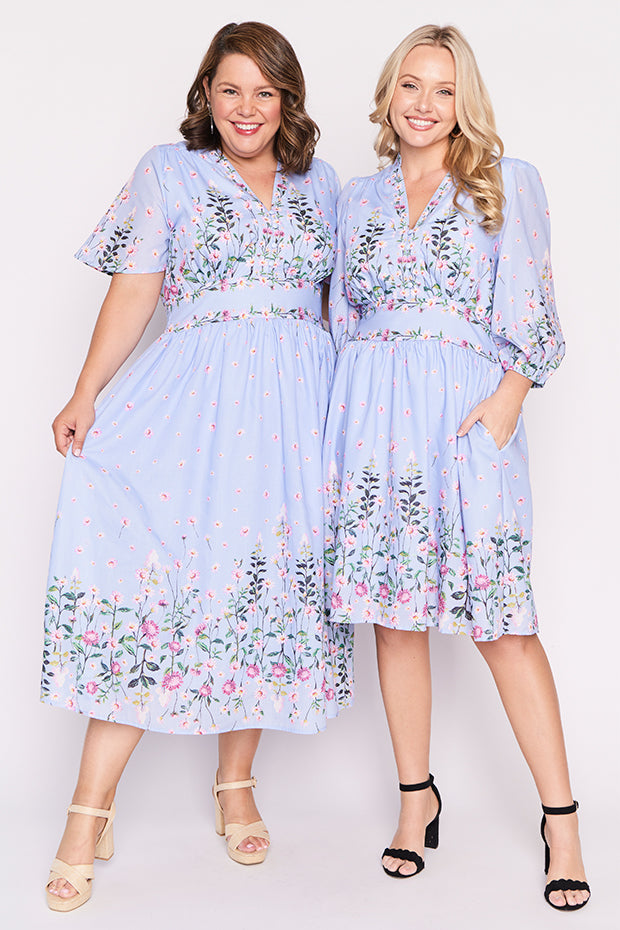 Stephanie Sky Dancing Clover Dress – Sky Dancing Clover midi dress