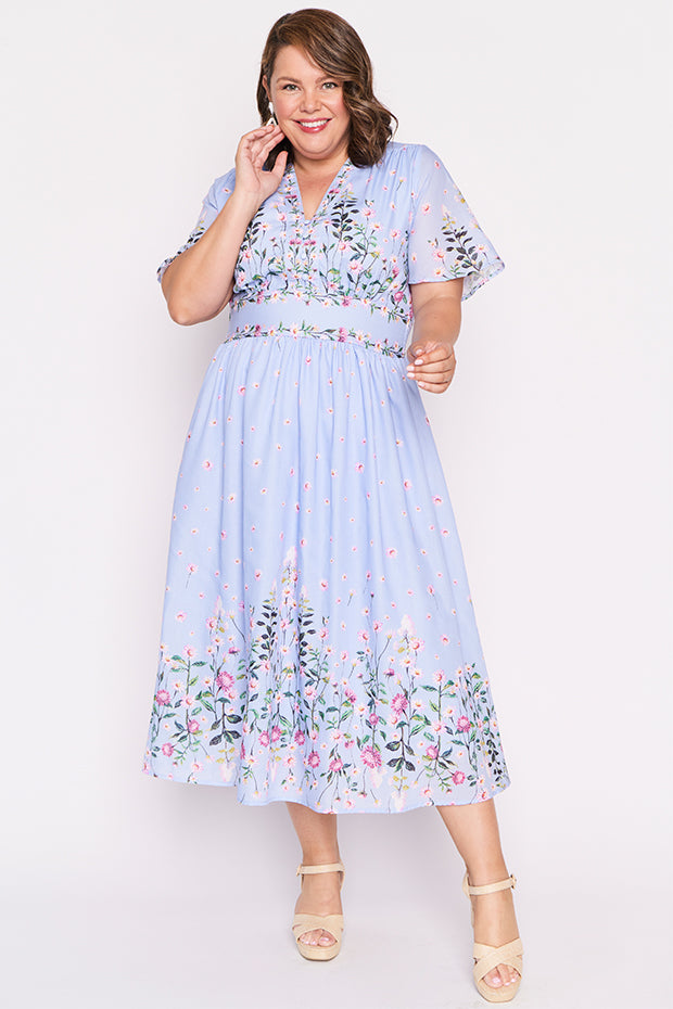 Stephanie Sky Dancing Clover Dress – Sky Dancing Clover midi dress