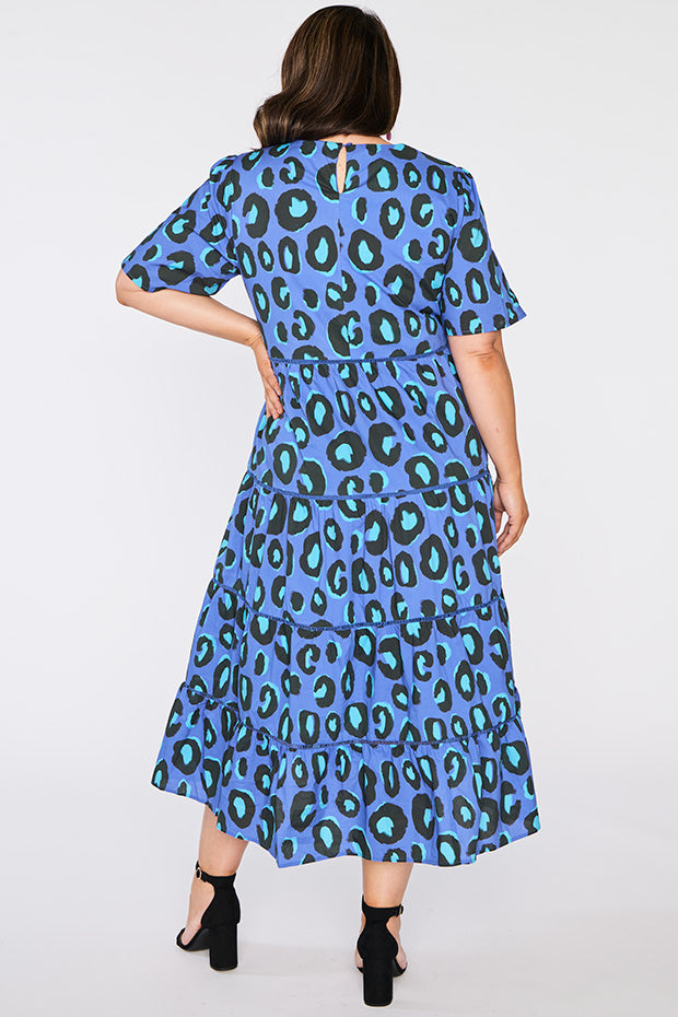 Aurelia Electric Blue Leopard Dress – Electric Blue Leopard midi dress