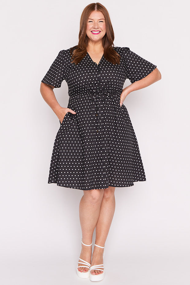 Siena Cotton Black Spot Dress – Black Spot knee length dress