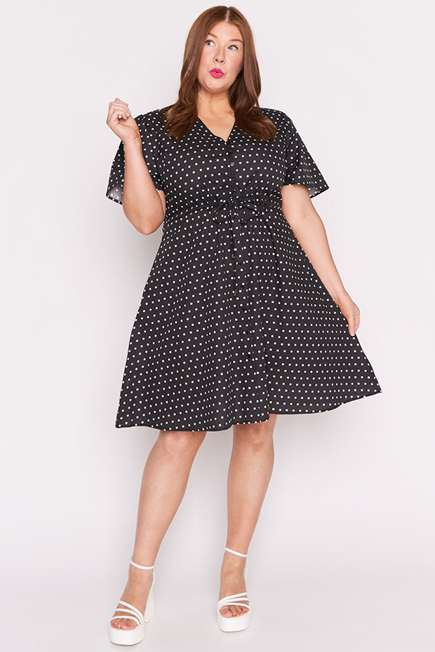 Siena Cotton Black Spot Dress – Black Spot knee length dress
