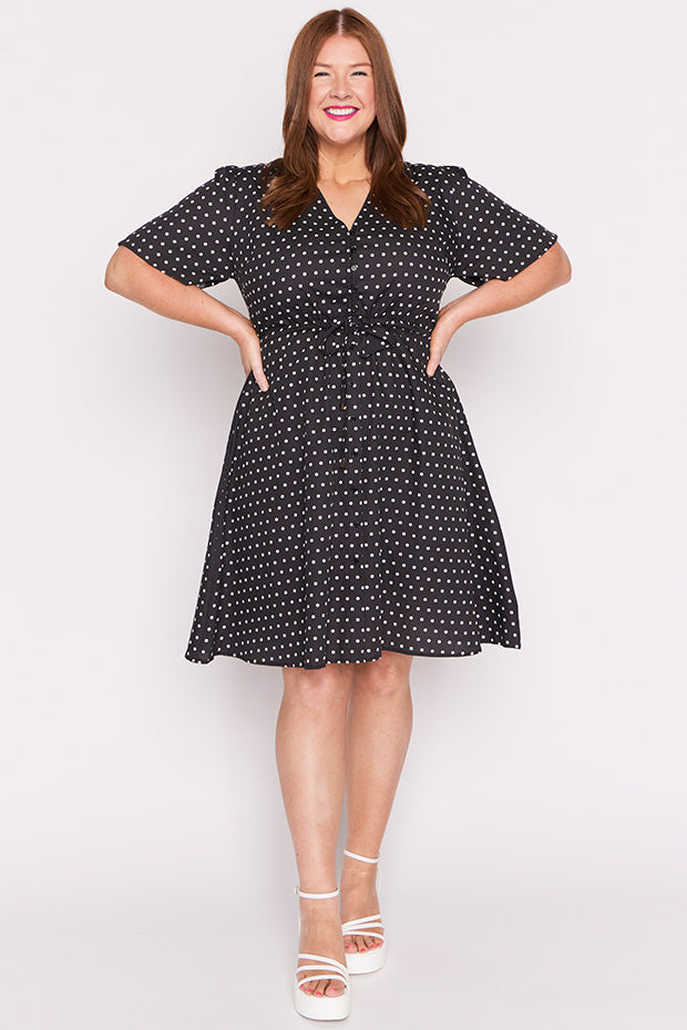 Siena Cotton Black Spot Dress – Black Spot knee length dress