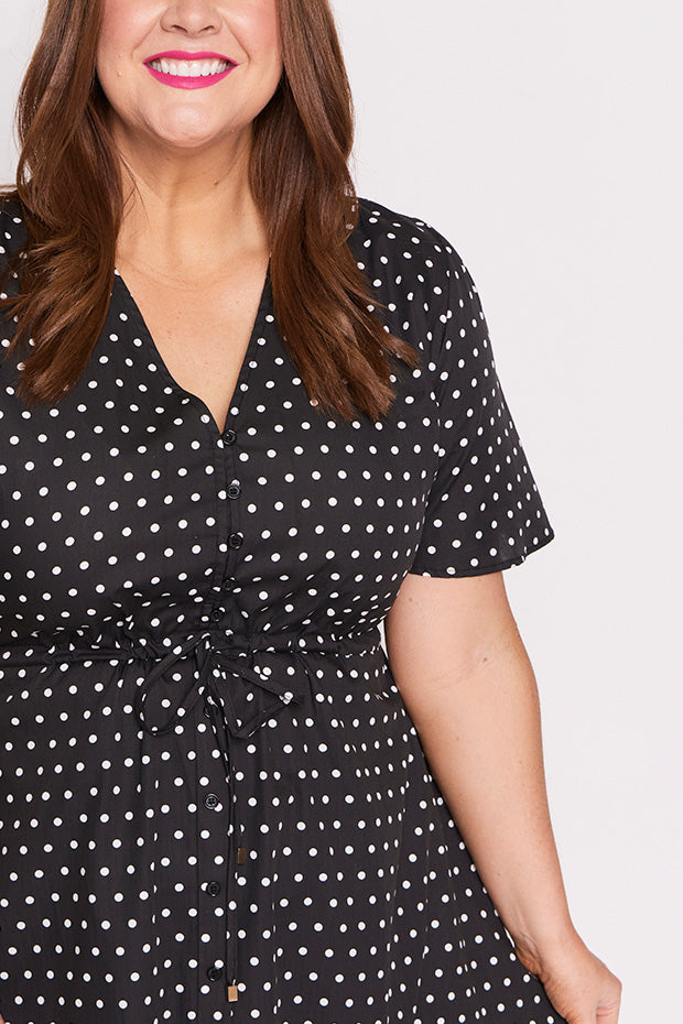 Siena Cotton Black Spot Dress – Black Spot knee length dress