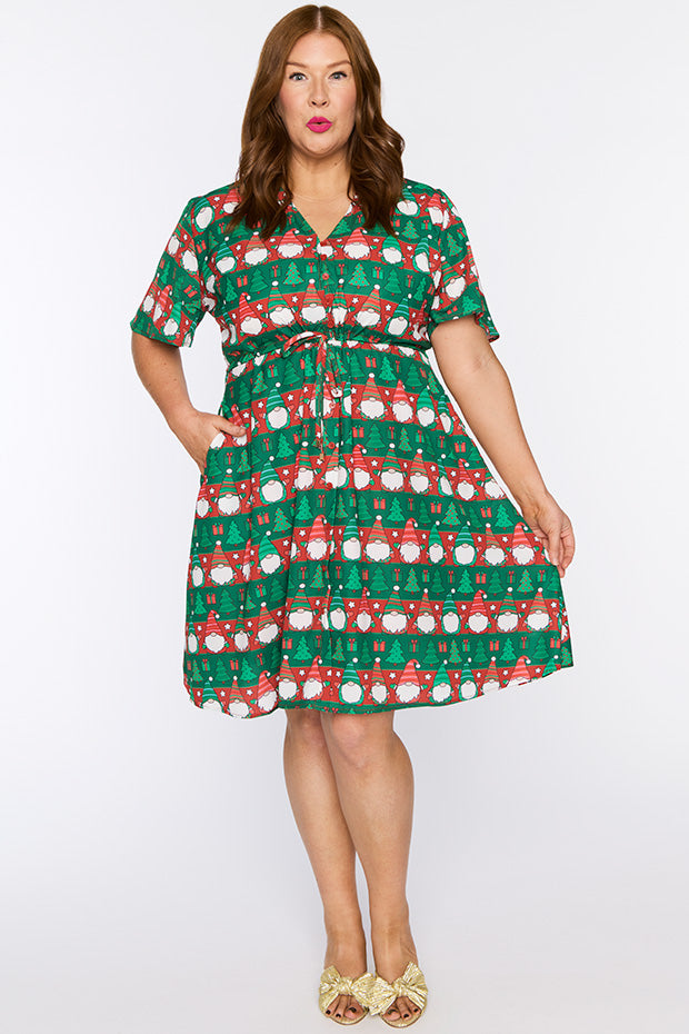 Siena Christmas Gnomes Dress – Christmas Gnomes knee length dress
