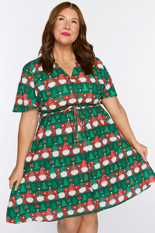 Siena Christmas Gnomes Dress – Christmas Gnomes knee length dress