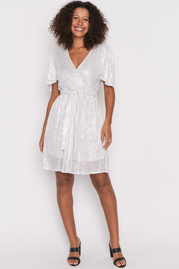 Juliette Silver Sequins Party Dress – Silver Sequins knee length dress