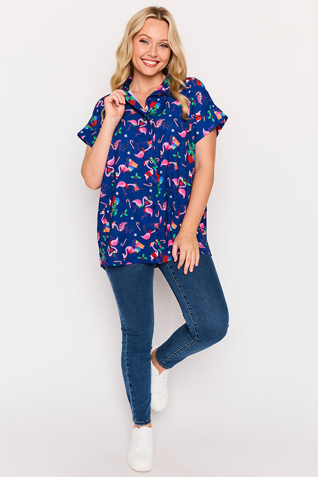 Belle Flamingo Christmas Shirt – Flamingo Christmas longline shirt