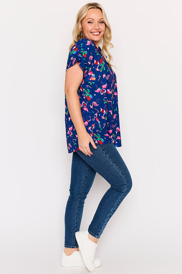 Belle Flamingo Christmas Shirt – Flamingo Christmas longline shirt