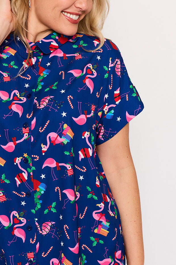 Belle Flamingo Christmas Shirt – Flamingo Christmas longline shirt
