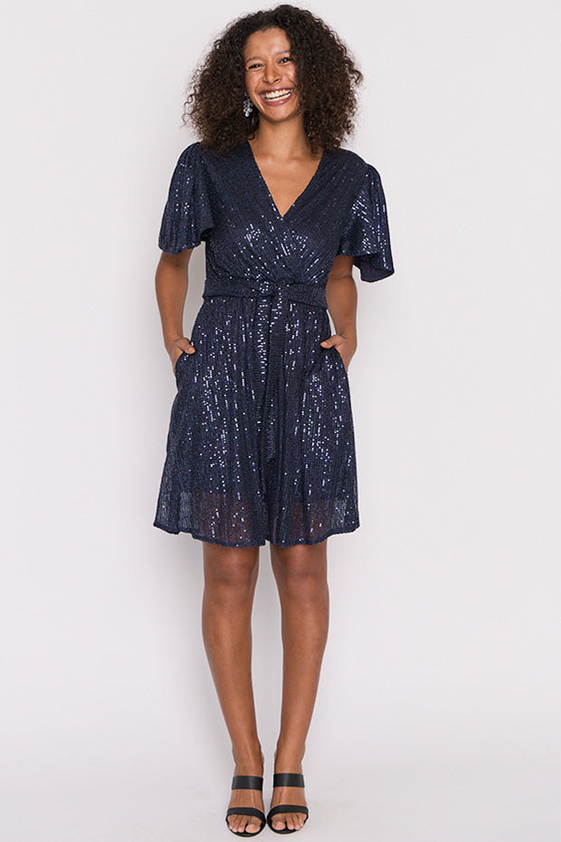 Juliette Navy Sequins Party Dress – Navy Sequins knee length dress