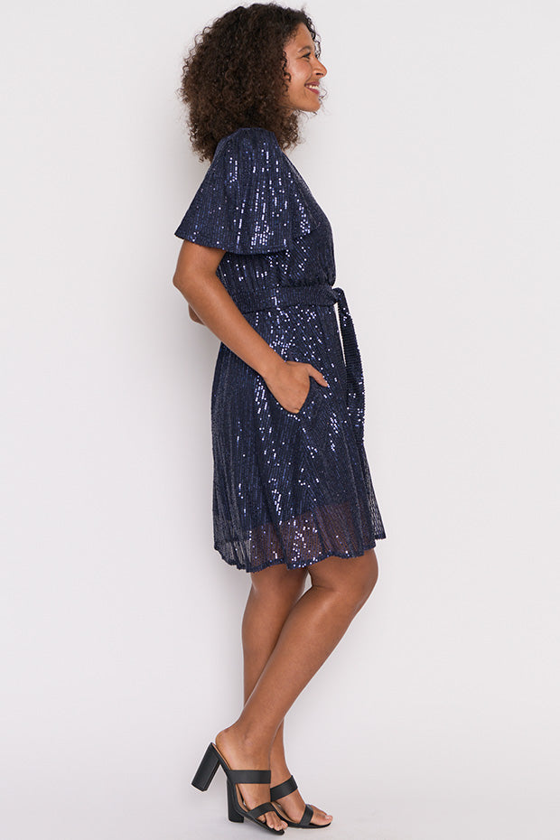 Juliette Navy Sequins Party Dress – Navy Sequins knee length dress