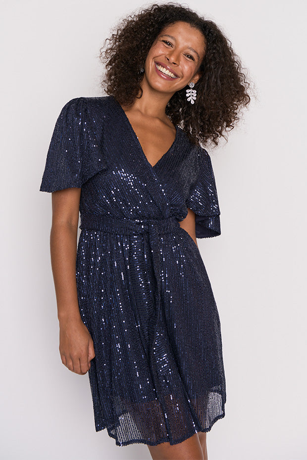 Juliette Navy Sequins Party Dress – Navy Sequins knee length dress