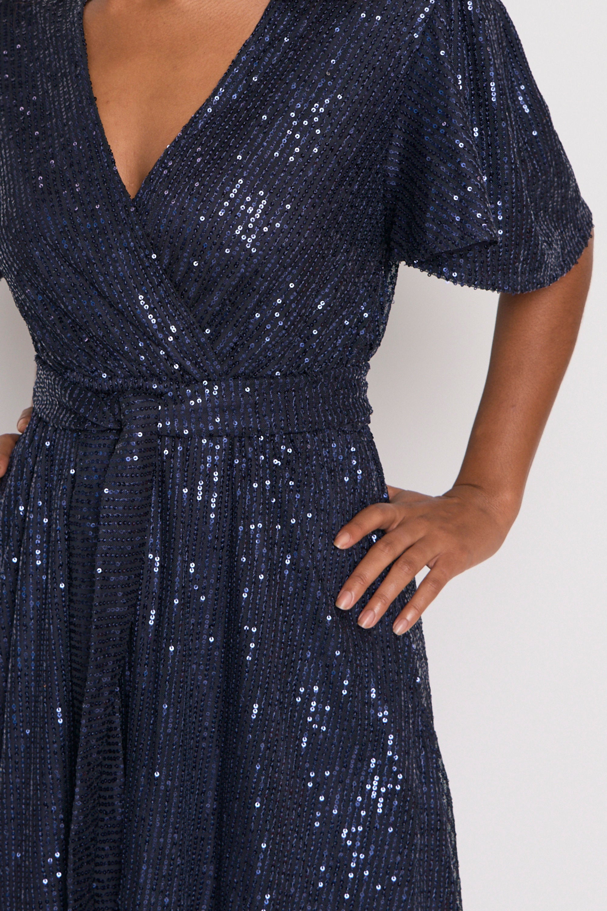 Juliette Navy Sequins Party Dress – Navy Sequins knee length dress