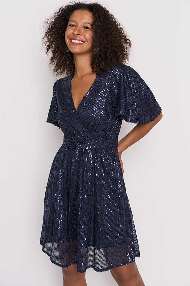 Juliette Navy Sequins Party Dress – Navy Sequins knee length dress
