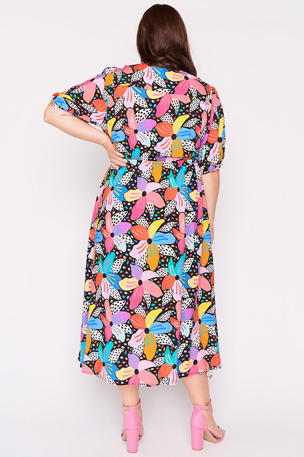 Bronwyn Rainbow Hibiscus Dress – Rainbow Hibiscus midi dress