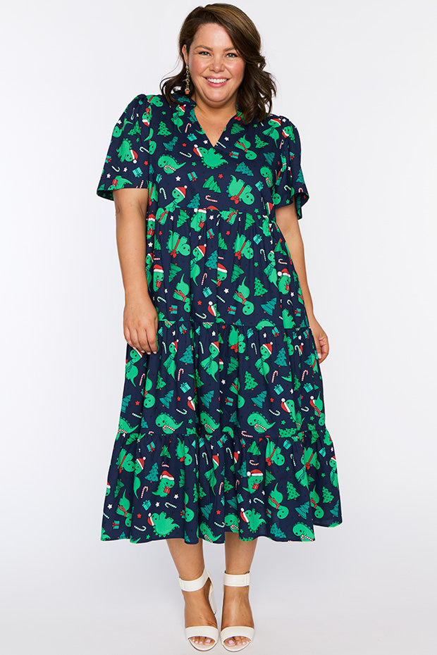 Clara Dino Christmas Dress – Dino Christmas midi dress
