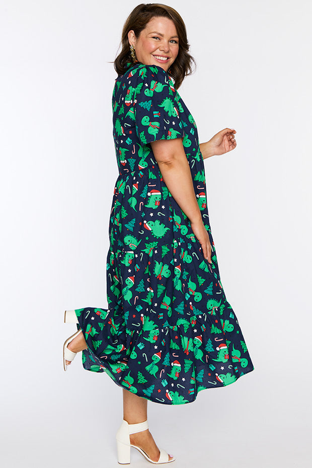 Clara Dino Christmas Dress – Dino Christmas midi dress